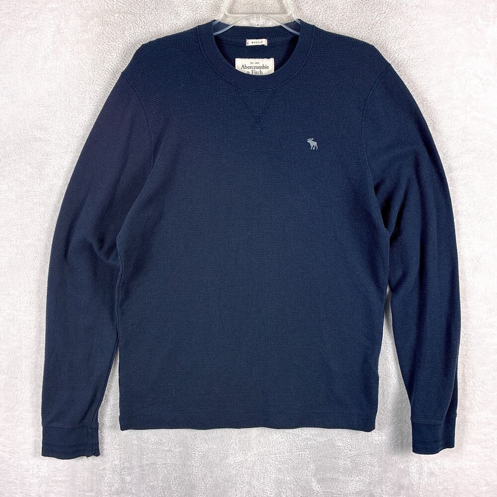 Vintage Abercrombie & Fitch Shirt Mens L Navy Waffle Knit Thermal Preppy Y2K